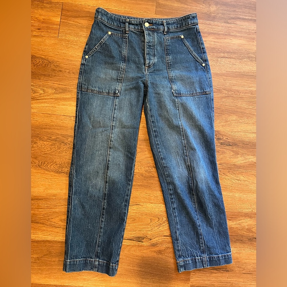 LOFT Carpenter "The Straight" Jeans Cropped Length Medium Blue Wash Wome…